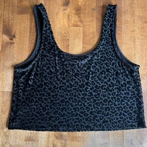 Express Black Velvet Leopard Print Crop Top Tank
